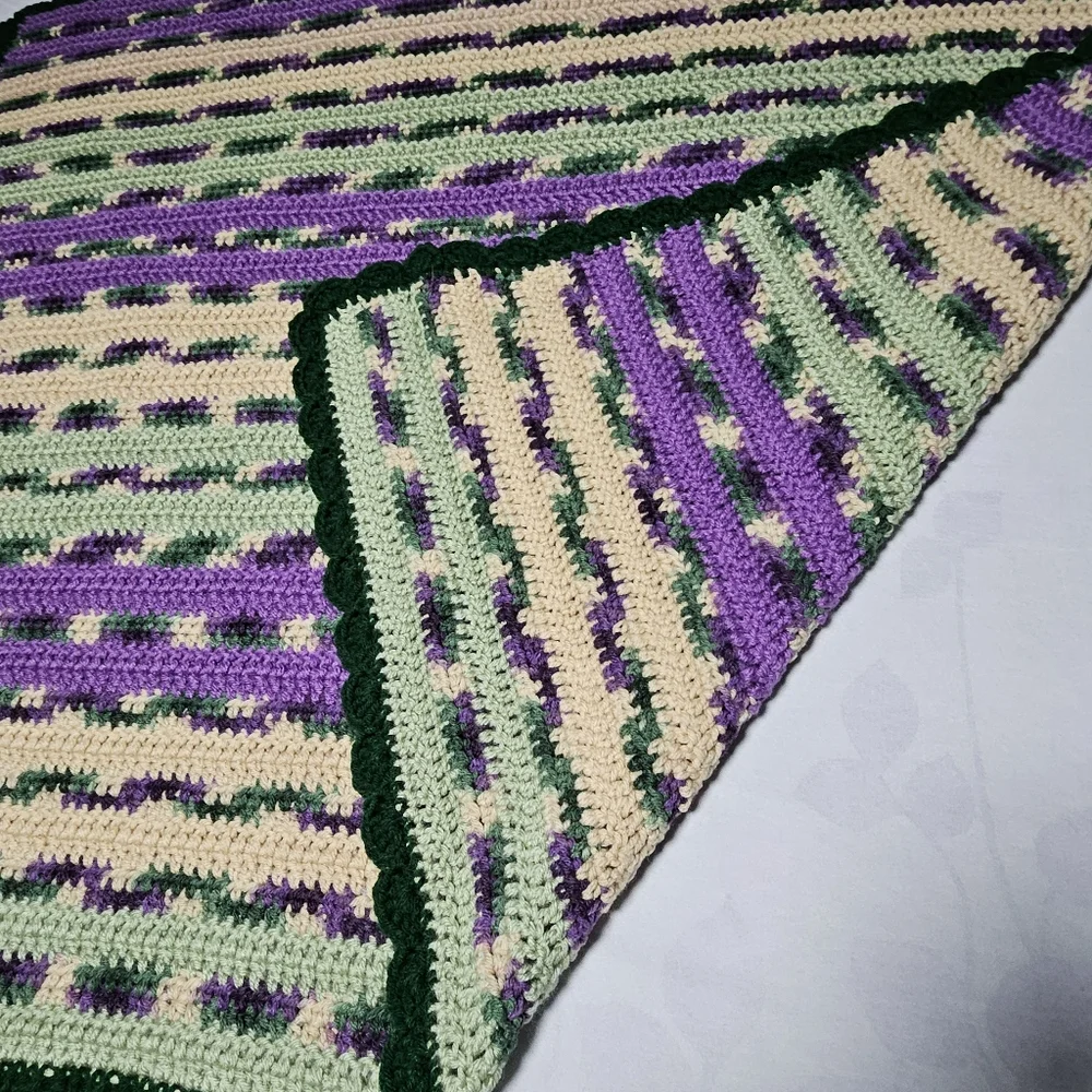 *New* Crochet afghan green purple baby throw blanket  app. 35
